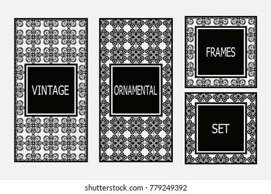 Vintage frames set with retro ornamental pattern. Vector illustration