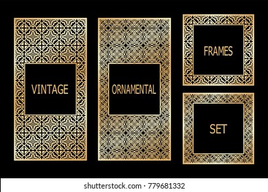 Vintage frames set with retro ornamental pattern. Vector illustration