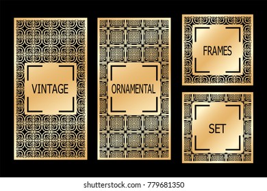 Vintage frames set with retro ornamental pattern. Vector illustration