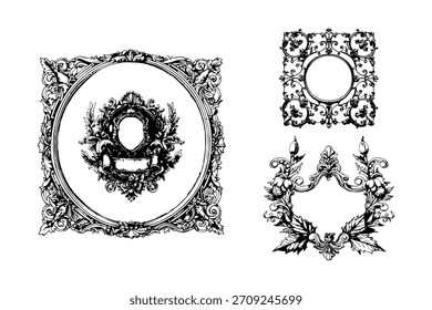 Paquete del bosquejo de los marcos de Antiguas en el fondo blanco