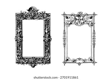Vintage frames sketch set black on white background