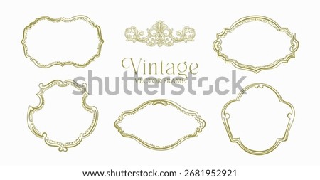 Vintage Frames in sketch style set, Whimsical hand drawn ornamental badge and borders, Antique ornate elegant decorative elements
