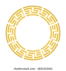 Vintage frames. Vector illustration. Decorative round frame in Greek style for photo or text. Abstract geometric ornament in the form of a circle isolated on white background. Yellow. Gold