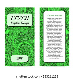 Vintage freehand drawing flyer template. Handwritten green ornament. Vector Illustration. Used for banner, flyer, business card, party invitation