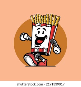 vintage french fries cartoon mascot illustration