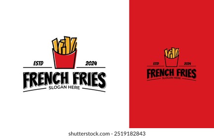 Vintage French fries logo design. Fast food symbol for restaurant. Cafe menu vector template