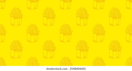 Fundo de padrão de batatas fritas vintage. Batatas fritas e motivos de batata com estilo vintage. Francês Fries Pattern Background. fundo de padrão de fast food.