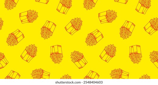 Fundo de padrão de batatas fritas vintage. Batatas fritas e motivos de batata com estilo vintage. Francês Fries Pattern Background. fundo de padrão de fast food.