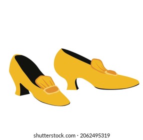 Vintage French men's shoes for the ball vector stock illustration. Historical shoes. Heel and buckle. The king's clothes for the theater. Isolated on a white background.