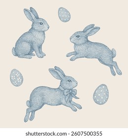 Vintage French style Easter bunnies in blue and white colours