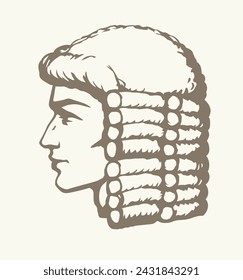 Vintage french wig. Vector drawing