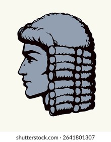 Vintage french wig. Vector drawing
