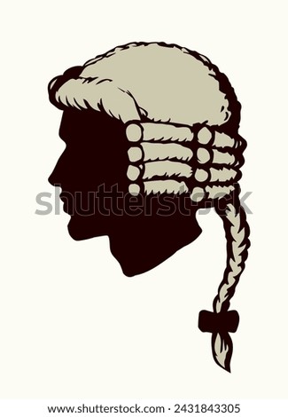 Vintage french wig. Vector drawing
