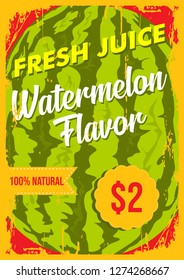 Vintage fresh watermelon juice vector illustration, fruit juice vintage poster