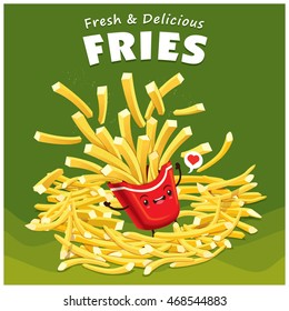 Vintage fries poster design with vector fries character.