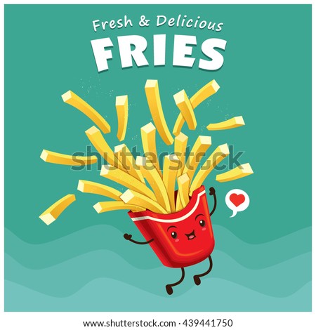 Vintage fries poster design with vector fries character.