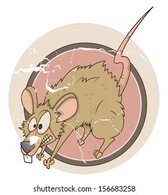 vintage frightened mouse cartoon grunge vector sticker