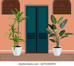 Ilustración de arte vectorial de puerta delantera vintage.