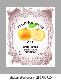 Vintage Fruit Alcohol Label. Template Apple Vodka, Liquor Or Wine Label. Fully Editable EPS Vector