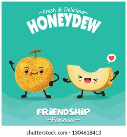 Vintage fruit & food poster design with honeydew character.