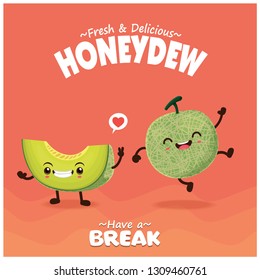 Vintage fruit & food poster design with honeydew character.