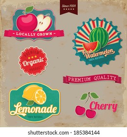 Vintage fruit labels. Vintage tags illustration collection.