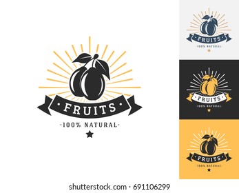 Vintage fruit logo design template. Vector logotype elements, Icons, Symbols, Retro Labels, Badges and Silhouettes. Vector illustration