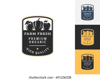 Vintage fruit logo design template. Vector logotype elements, Icons, Symbols, Retro Labels, Badges and Silhouettes. Vector illustration