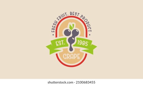 Vintage Fruit Logo Template for Grape Logo Vector. Retro Style Fruit Logo