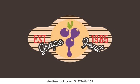 Vintage Fruit Logo Template for Grape Logo Vector. Retro Style Fruit Logo