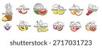 Vintage Fruit Logo Vector Set with Hand Drawn Illustrations and Creative Text Compositions for Branding, Farm-Themed Templates