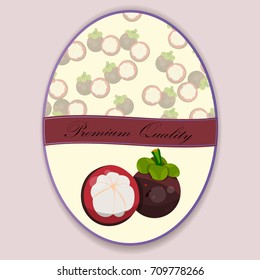 Vintage fruit poster design with fresh and juicy mangosteen. fruit symbol for jam and juice product label or grocery store, shop and farm market design. Mangosteen jam, sauce or juice label