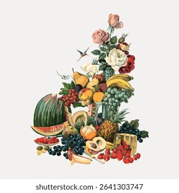 Vintage fruits, chromolithograph art, vintage vector element. 