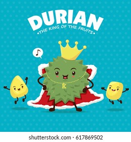 Vintage fruits poster design with vector durian character.