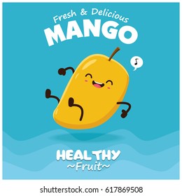 Vintage fruits poster design with vector Mango character.