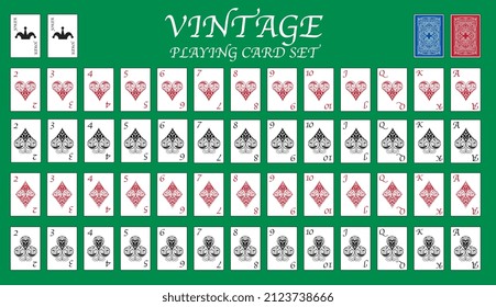 Vintage Full deck of cards for playing poker and casino stock illustration