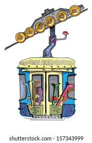 vintage funicular - cartoon