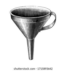 Vintage funnel hand drawing engraving illustration black and white clip art isolated on white background