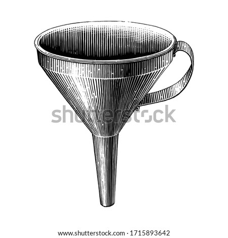 Vintage funnel hand drawing engraving illustration black and white clip art isolated on white background