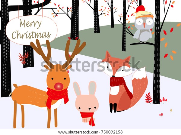 Vintage Funny Happy Animal Reindeer Rabbit Stock Vector - 