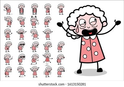 Vintage Funny Old Granny - Set of Concepts Vector illustrations