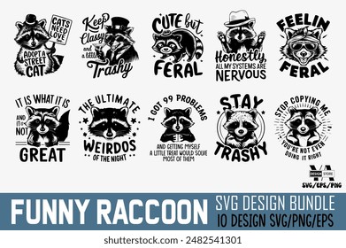 Vintage Funny Raccoon Typography TShirt Design Bundle