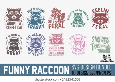 Vintage Funny Raccoon Typography TShirt Design Bundle