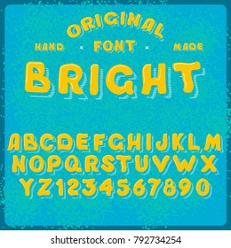 Vintage funny vector alphabet with texture. Vintage Handmade Font.