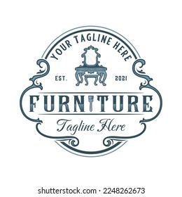 vintage furniture logo design. carved vintage dressing table symbol for a furniture company.