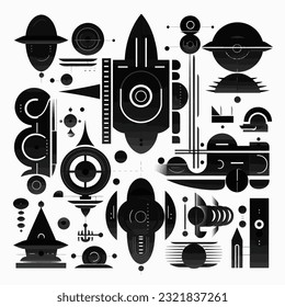 Vintage futuristic shapes and design elements