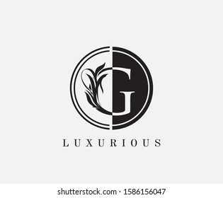 Vintage G Letter Logo Icon. Black and White G With Classy Leaves Shape design perfect for fashion, Jewelry, Beauty Salon, Cosmetics, Spa, Hotel and Restaurant Logo. 