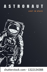 Vintage galaxy poster with astronaut in outer space vector illustration