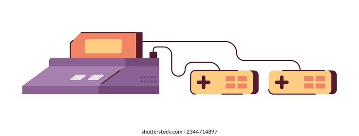 Vintage gamepad with joysticks semi flat colour vector object. Device for playing video games. Editable cartoon clip art icon on white background. Simple spot illustration for web graphic design