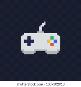 Vintage gamepad on transparent background. Pixel art style joystick vector illustration.